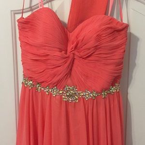 Coral strapless prom dress